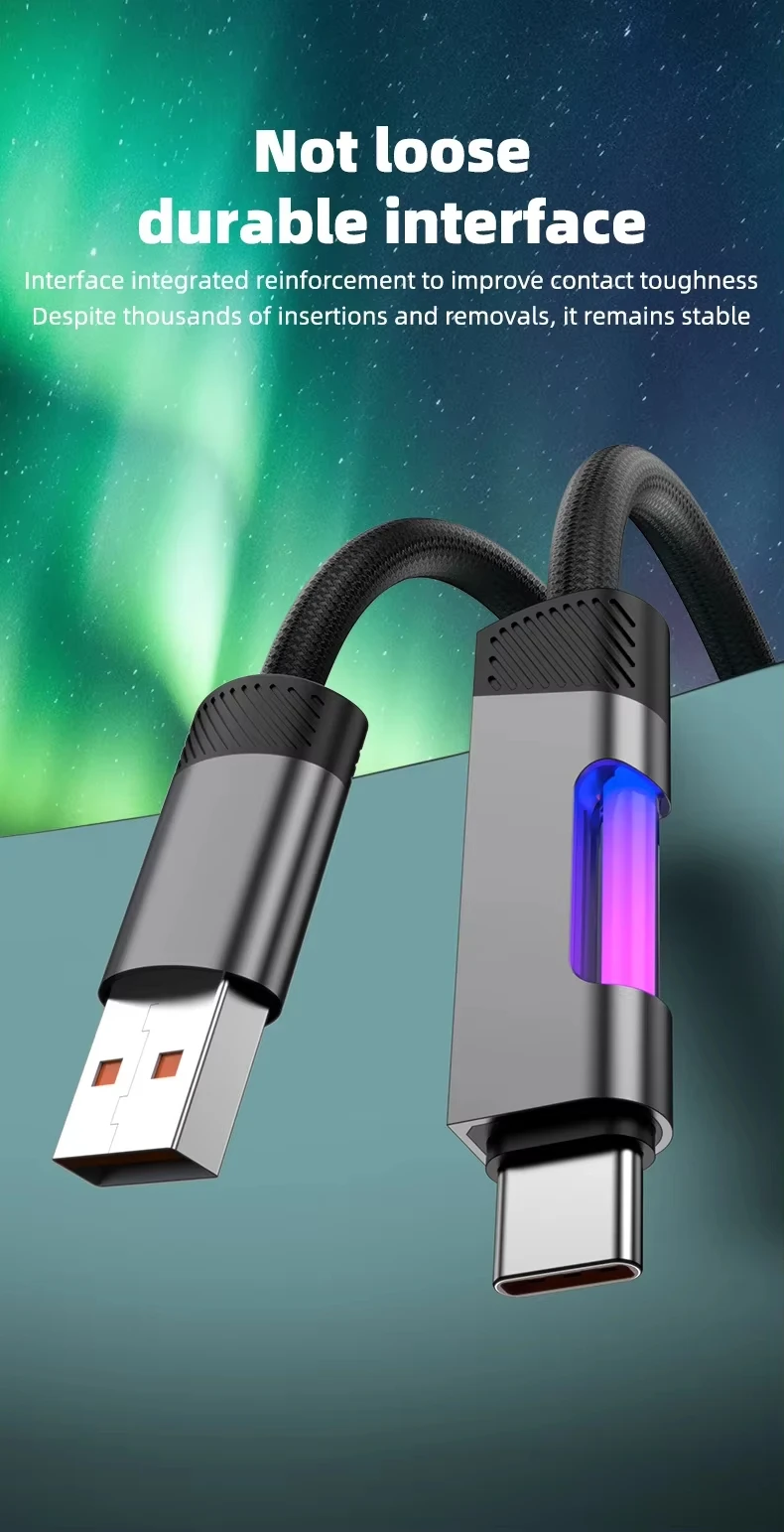 NNBILI NEW RGB Fast Charging Cable 100W A-C and 60W C-C Charging Cable Fast Charging Cable, for Xiaomi Huawei OPPO Oneplus Cable