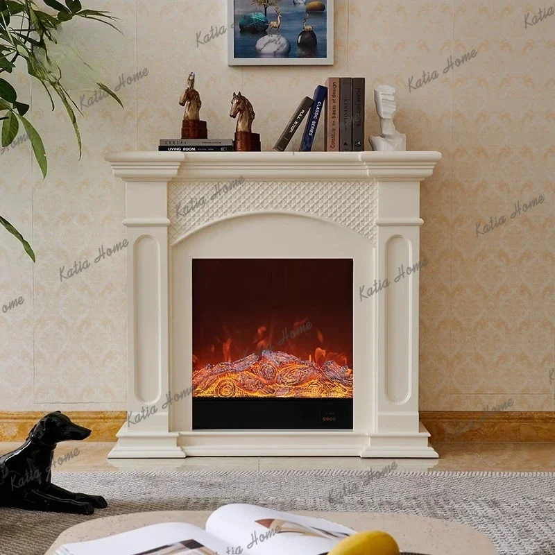 LD Solid Wood European-style Living Room Cabinets Simulated Flame Heating Decorative Fireplace Simple French Furniture