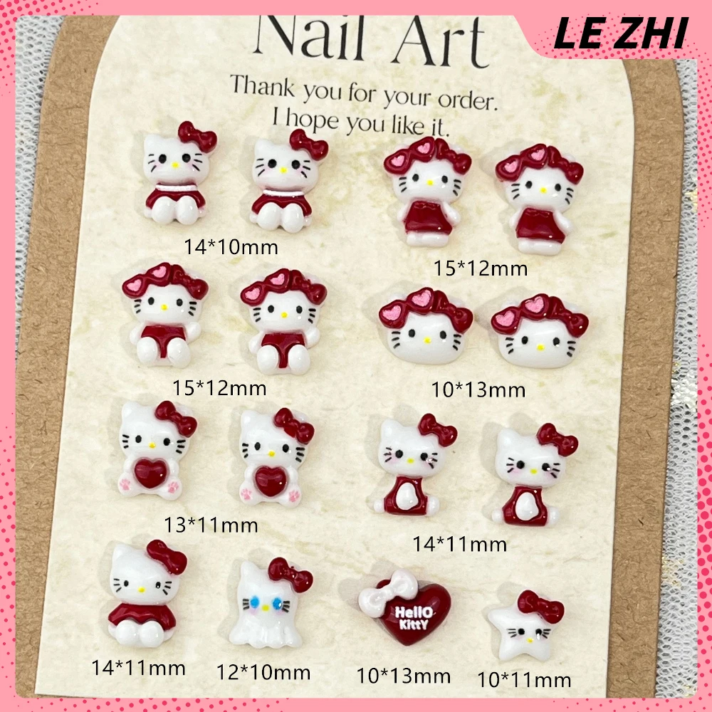 

20Pcs Random Mix Cartoon Red Hello Kitty Manicure Material Supplies Stand Sitting Posture Glasses Bowknot Love Stars Nail Decora