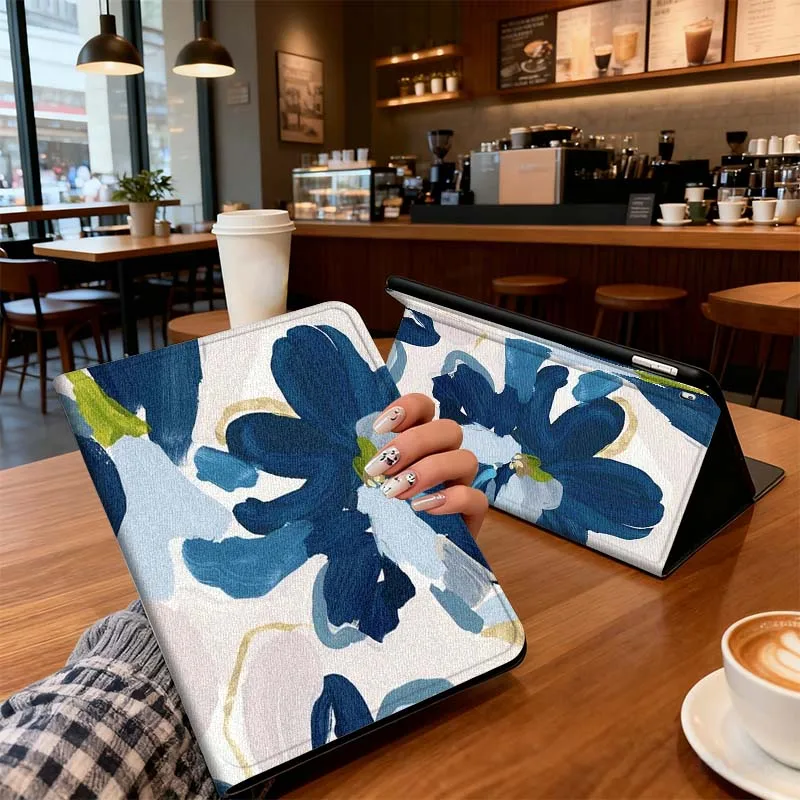 

Blue Artistic Floral Pattern For iPad Pro 7 8 9 Gen 2 11 13 5th 6th 10th 11th M5 M4 12.9 10.9 10.2 Inch 2024 2025 Tablet Case