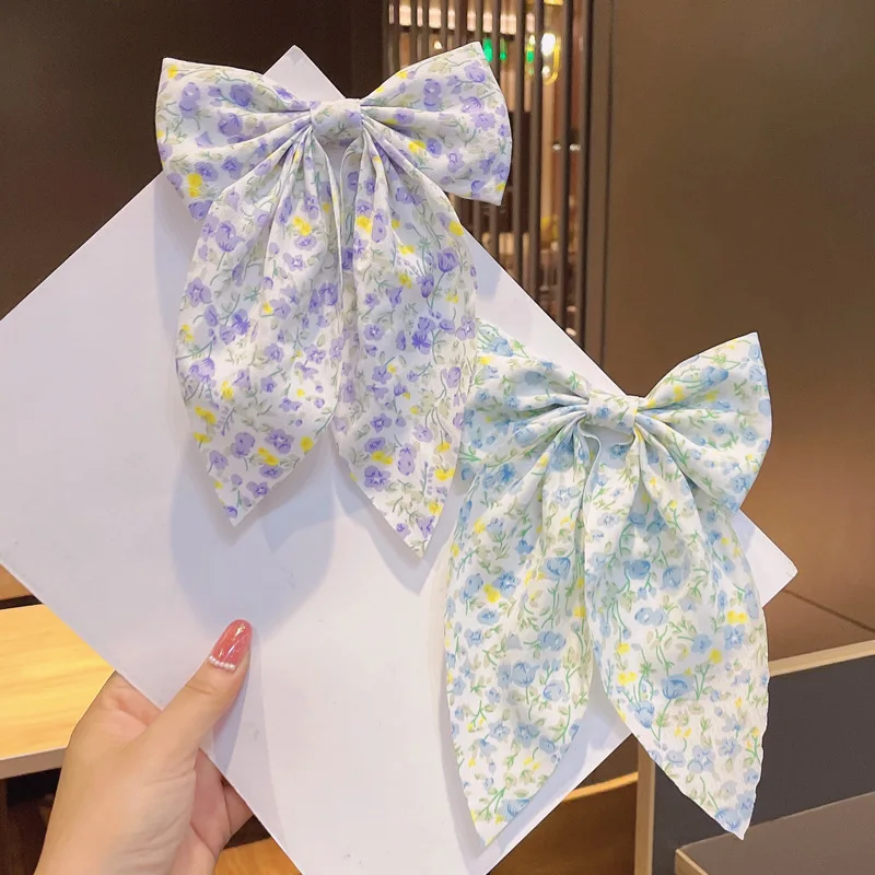 Women\'s Spring New Polka Dot Fabric Simple Large Bow Back Hair Streamer Clip Duck Clip Hair Clip-hair Accessories