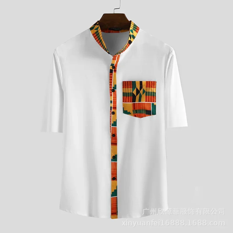 European and American Men's Floral Short-sleeved Shirt Ethnic Vintage Printed Shirt Loose Button Street Clothing African Clothes