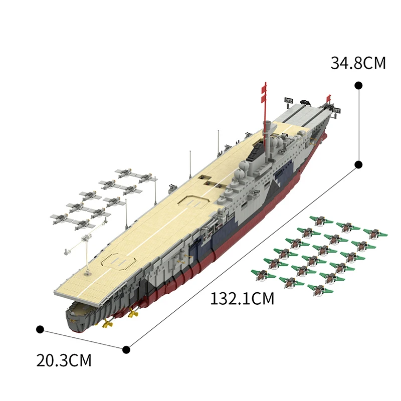 MOC Graf Zeppelin Germany Kriegsmarine Military Aircrafts Carrier Building Blocks Assembled Model with Motor Bricks Toy Gift