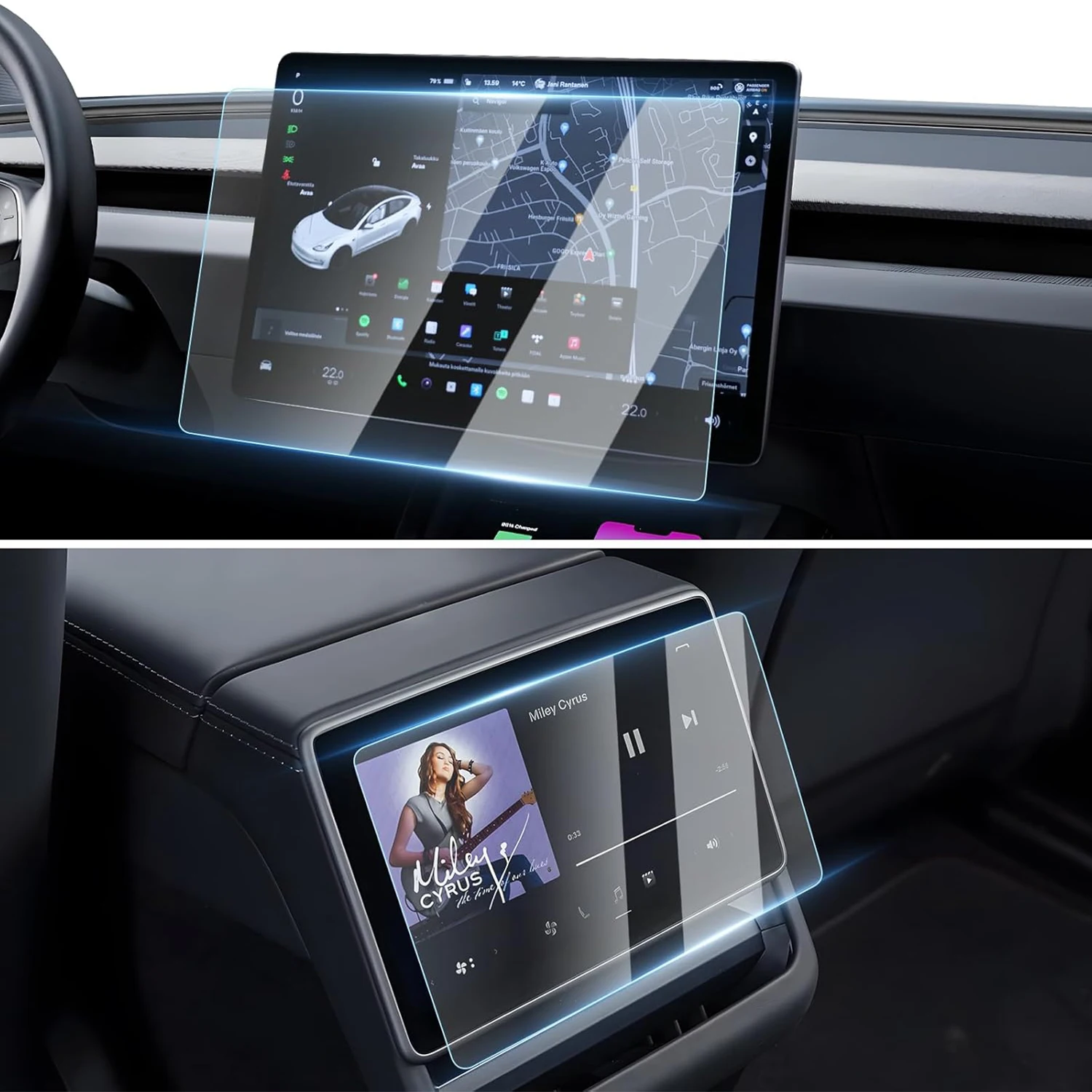 

Anti Glare Screen Protector for Tesla Model 3 Highland/New Model Y Juniper 15.4-Inch Front&8-InchRear Touchscreen Tempered Glass
