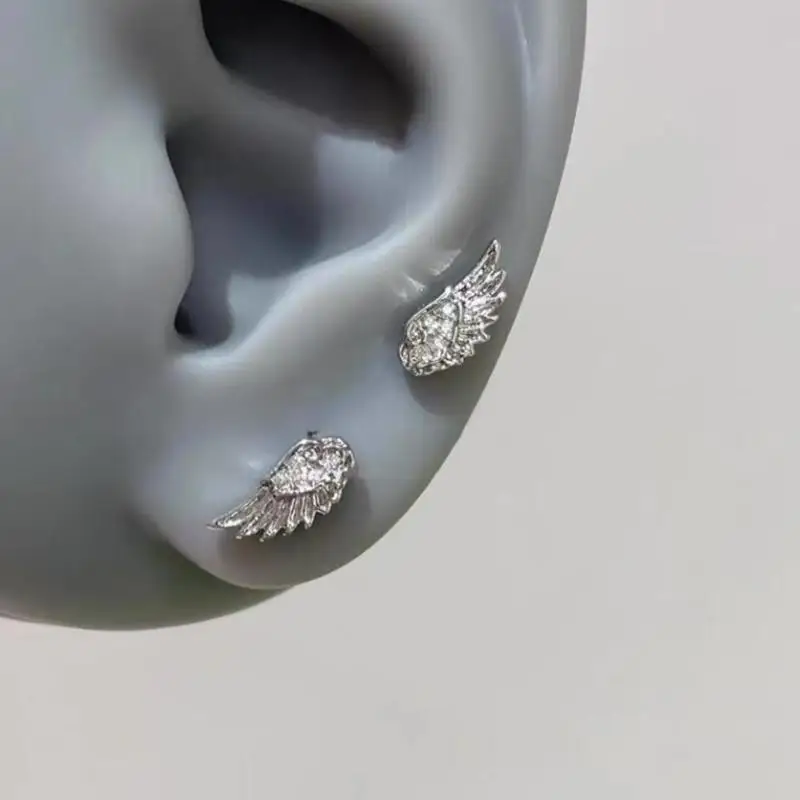 Angel Wings Cross Love Heart Earrings for Women Modern Stud Jewelry for Dinner Party Outings