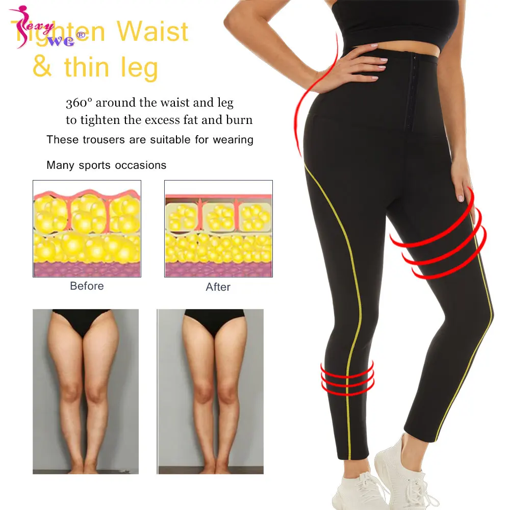 SEXYWG Sauna Pants for Women Weight Loss Sweat Trousers Thermo Neoprene Belly Tight Leggings Waist Trainer Fitness Workout Gym
