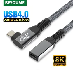 Short Angle USB4 Type C Extension Cable 40Gbps 8K@60Hz USB C TO Type-c Male to Female Extender PD240W Charge Data Transfer Cable