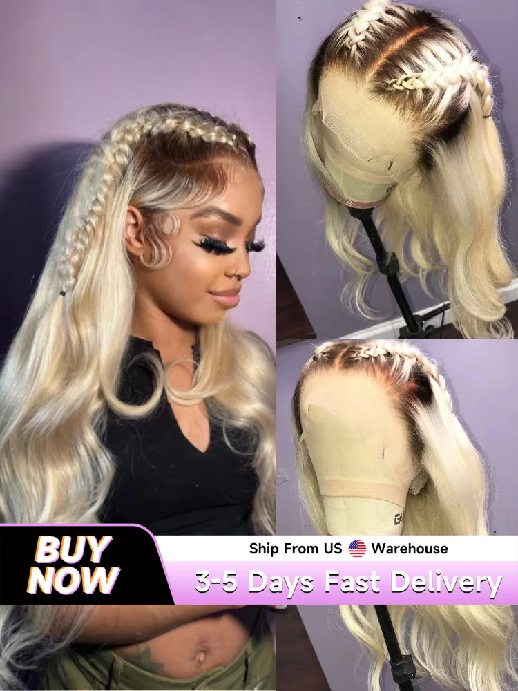 13x6 HD Transparent Lace Front Wig Brazilian Human Hair 1B 613 Blonde Ombre Body Wave 180 250 Density 28 Inch Realistic Hairline