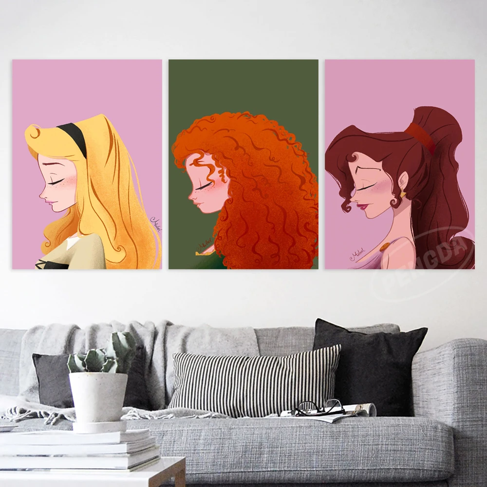 Aurora Canvas Disney Princess HD Printed Merida Painting Wall Artwork Jasmine Poster Moana Home Decor Tiana Pictures Living Room