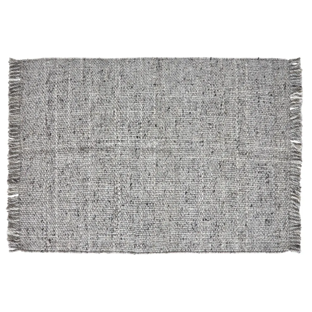 

Light Grey Handwoven Plaid Wool Scatter Accent Rug, 30 x 46