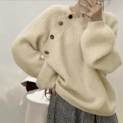 Trendy Korean Style, Simple, Retro, Loose and Slim Sweater American Warm Soft Waxy and Lazy, Y2K Versatile Sweater and Sweater