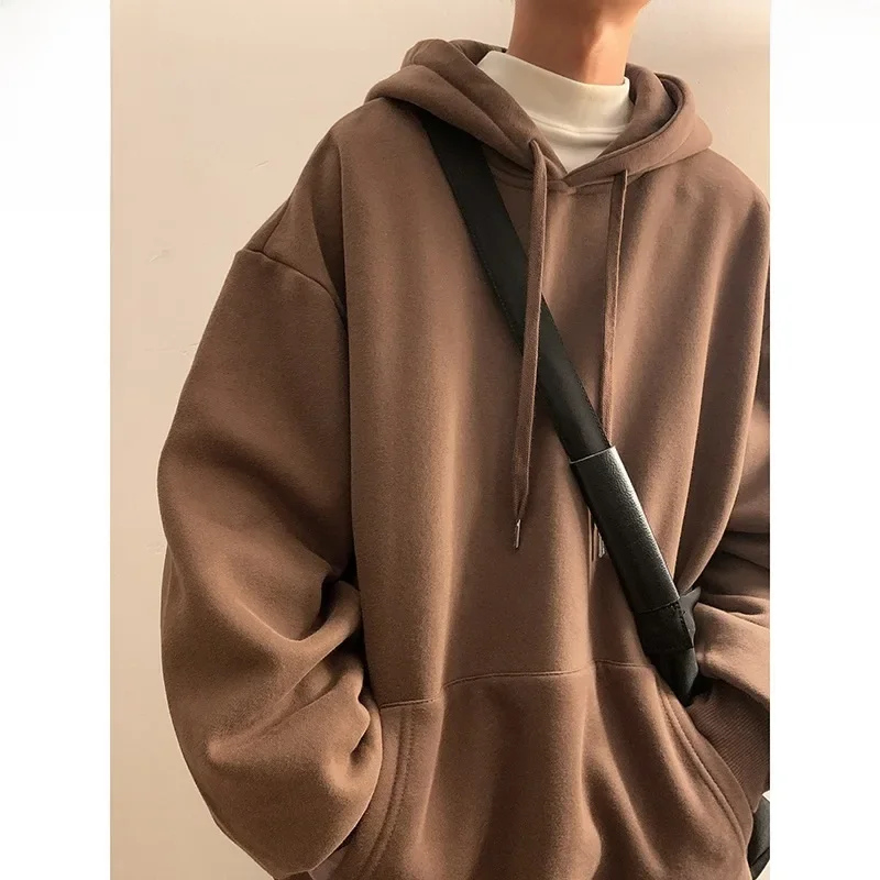 300g Heavyweight Solid Color Hooded Sweatshirt For Men Trendy American Style Oversize Jacket Couple Outfit