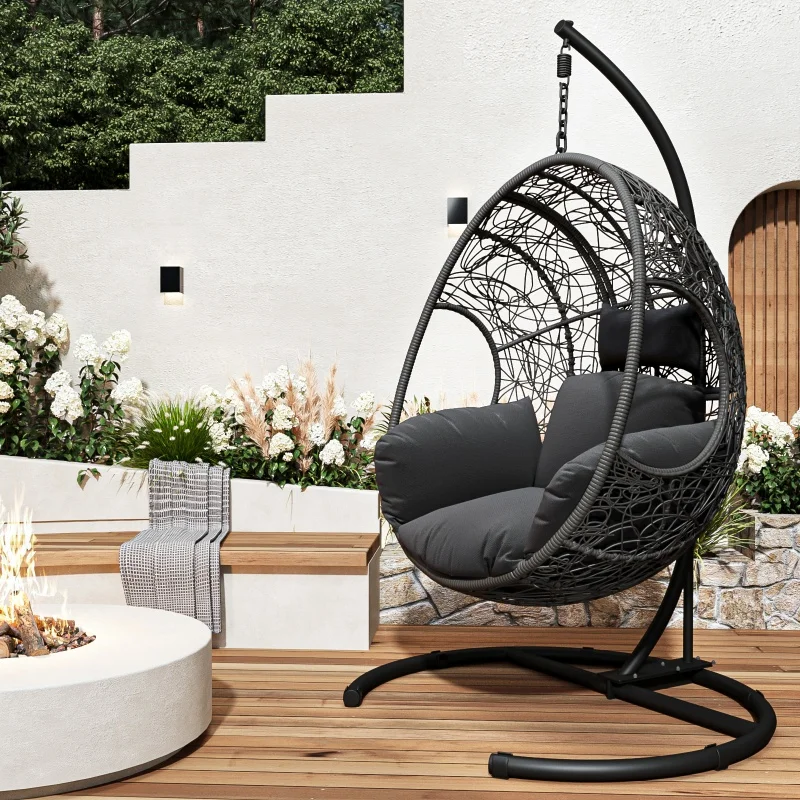 High-quality Outdoor PE Rattan Hanging Chair, Egg-shaped Leisure Chair With Bracket