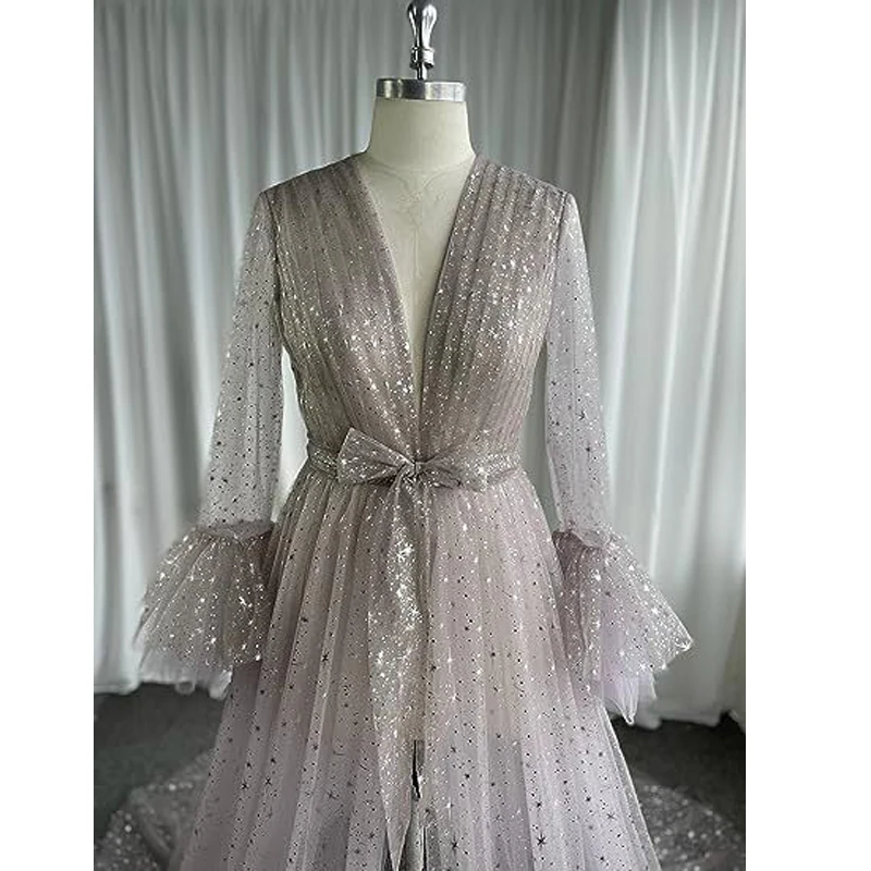 Women's Long Bridal Robe Sheer Maternity Bathrobe Maternity Dress for Photograph Dreamy Wedding Party Morning Gown Tulle Gown