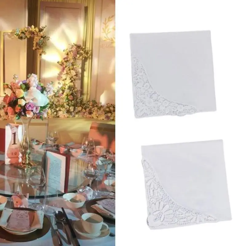 A52E Matching Pair Delicate Lace Embellished Cotton Handkerchiefs Sensitive Skin Safe