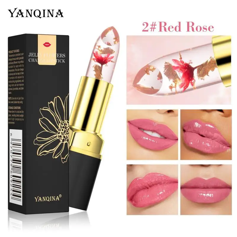 Brillo de labios hidratante transparente, flor de gelatina, lápiz labial con cambio de Color de temperatura, maquillaje impermeable, bálsamo labial, herramienta de maquillaje cosmético