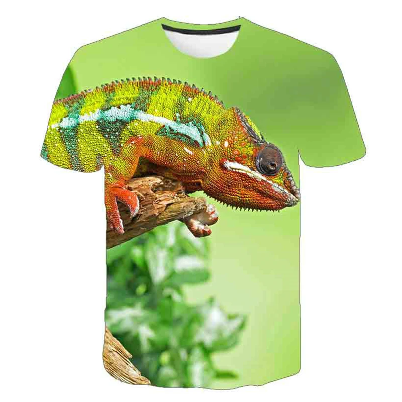 Chameleon 3d Printed T-shirt For Men Funny Cute Animal Short Sleeves Round Neck T Shirt Leisure Street Summer Fashion Tee Shirts