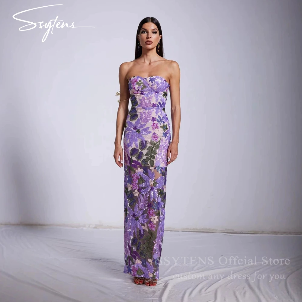 

SSYTENS Modern Purple Evening Dresses for Dinner Party Luxury Sequined Appliques Sexy Slim Customized Wedding Guest Prom Gowns