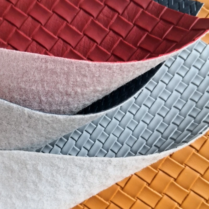 Embossed Plaid Weaving Design Craft Faux Leather Material Multi-functional Leather Fabric for DIY Crafts Handbag Sewing Projects