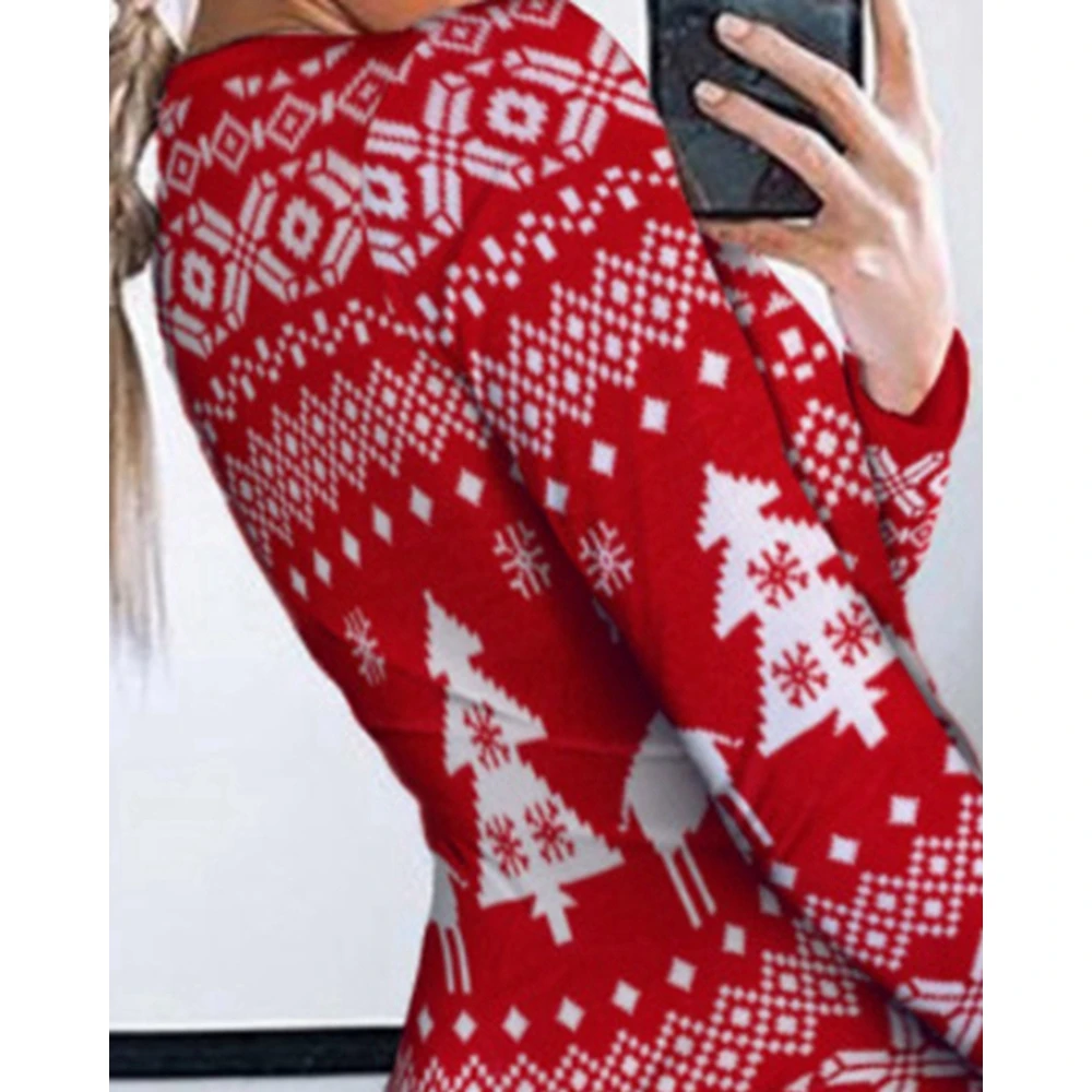 Frauen Weihnachts baum drucken V-Ausschnitt Langarm hohe Taille Bodysuit Mode sexy Femme Overall sexy Spiel anzug Stram pler