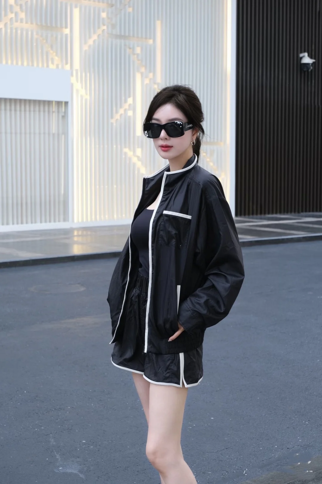 26 Black and White Contrasting Collar Jacket - White Edges Contrast - Casual Breathable Fabric - Pockets Slimming Women's Jacket