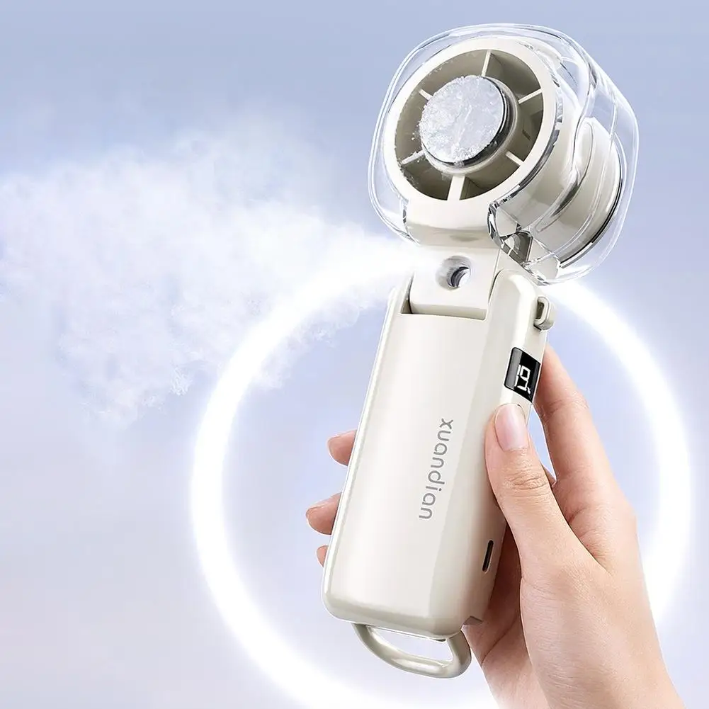 Misting Handheld Fan Digital Display Rechargeable Cold Mist Spray Fan Foldable Neck Hanging Cooling Fan For Outdoor Travel ﻿