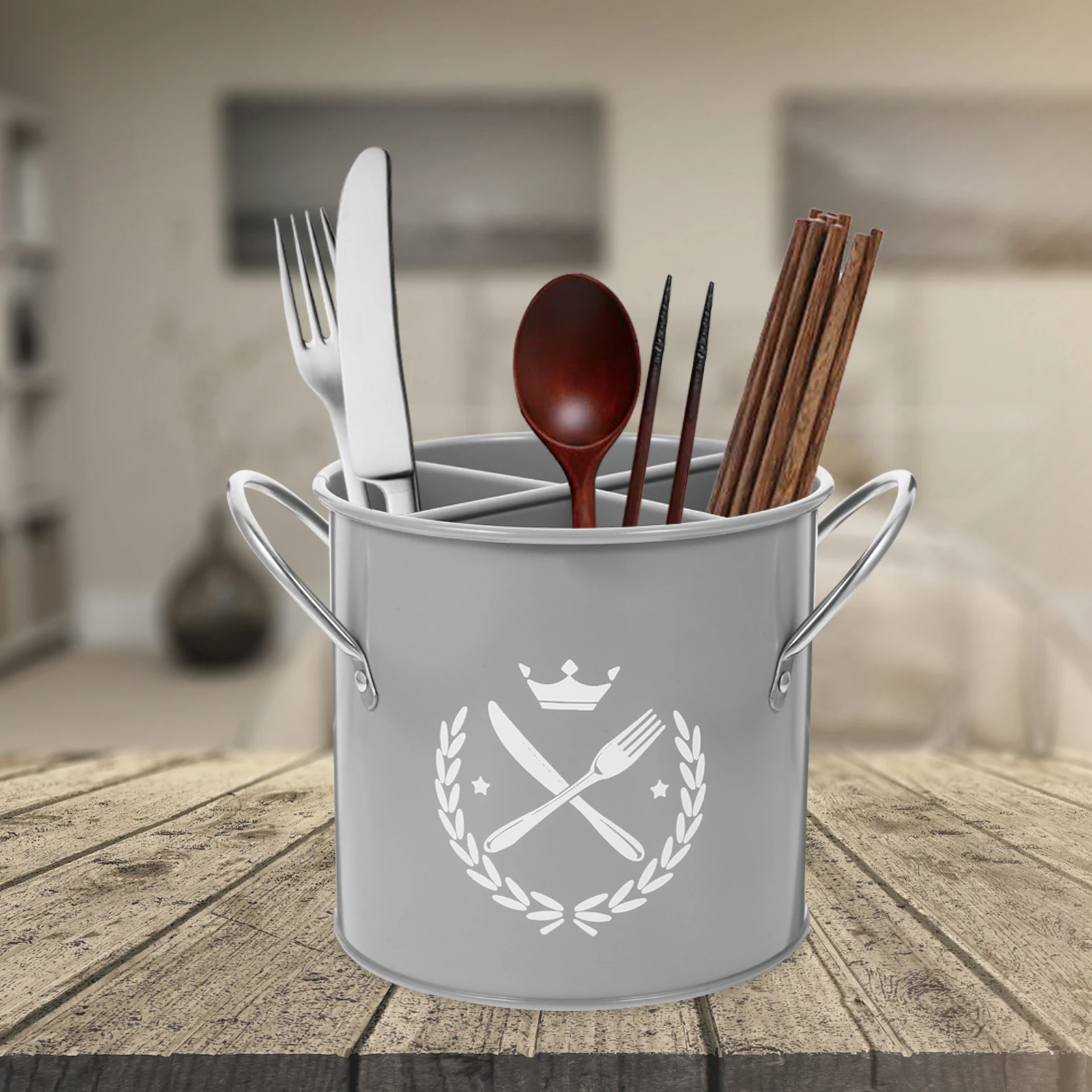 

Cutlery Storage Container Kitchen Utensil Holder Metal Gray Chopstick Bucket Spoon Fork ganizer Drainer Home Tableware Rack