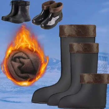 1 paire de chaussettes de doublure de botte de pluie, hautes, moyennes et basses, lavables et amovibles, en coton doux, isolation épaisse, accessoires de couvre-chaussures