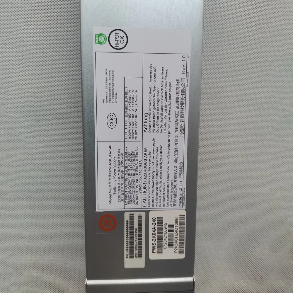 PWS-2K04A-240 2000W Server Power Supply Hot-swappable Redundant Module