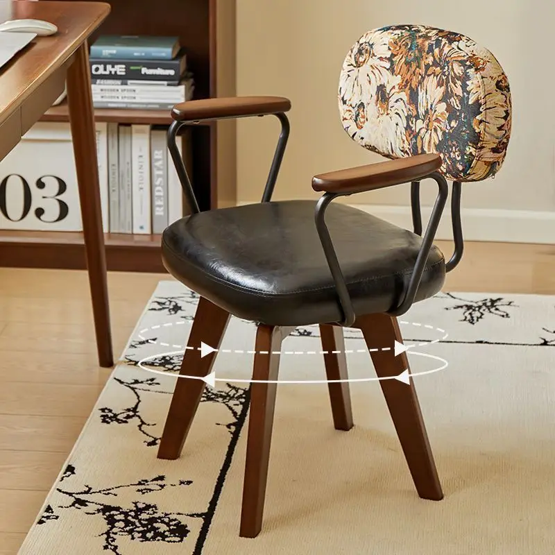 

Medieval rotatable chair computer chair home sedentary study office retro backrest makeup stool manicure chair