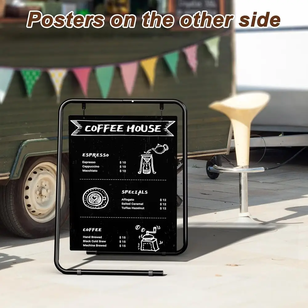 Two-Sided Swing Chalkboard & Poster Sign for Outdoor Use: Ideal for Restaurants, Cafes, and Events