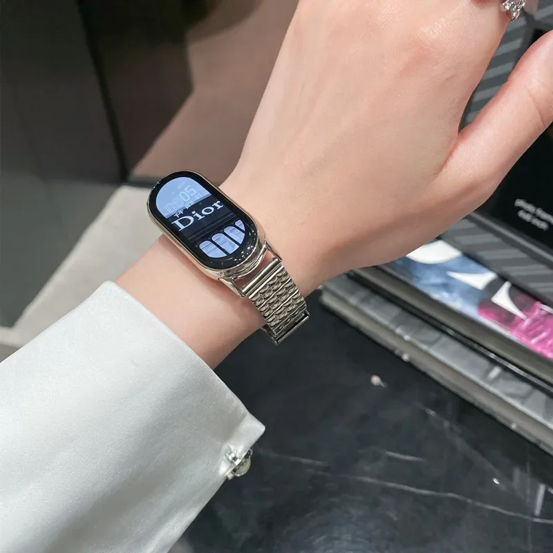 حزام معدني لساعة Xiaomi Mi Band 9 8 معصمه من الفولاذ المقاوم للصدأ وسوار بديل