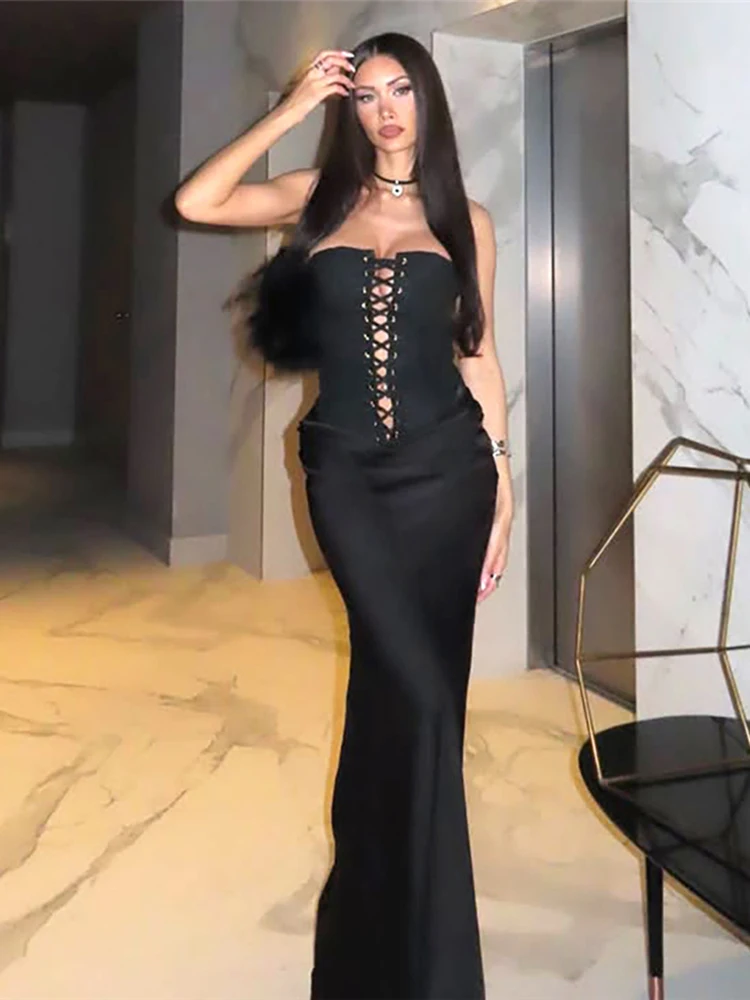 Sisterlinda sexy off-shoulder jurk vrouw strapless bandage borst wrap backless middernacht banket feest elegante skinny vestidos
