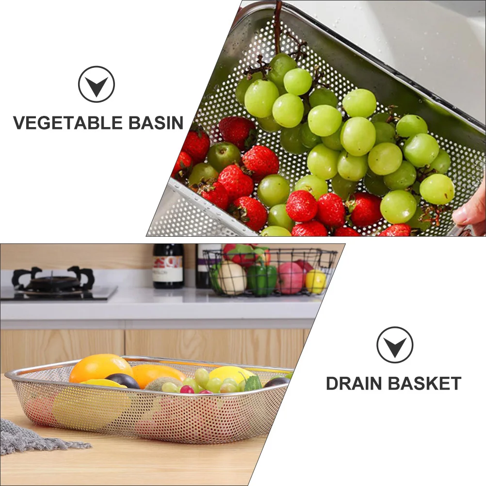 

1Pcs Stainless Steel Drain Basket Square Vegetable Washing Basin Fruit Storage Multipurpose Kitchen Organizer Basket