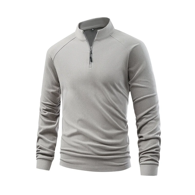 Novo pescoço redondo cor sólida simples casual e versátil colarinho de manga comprida camiseta para homem na primavera e no outono