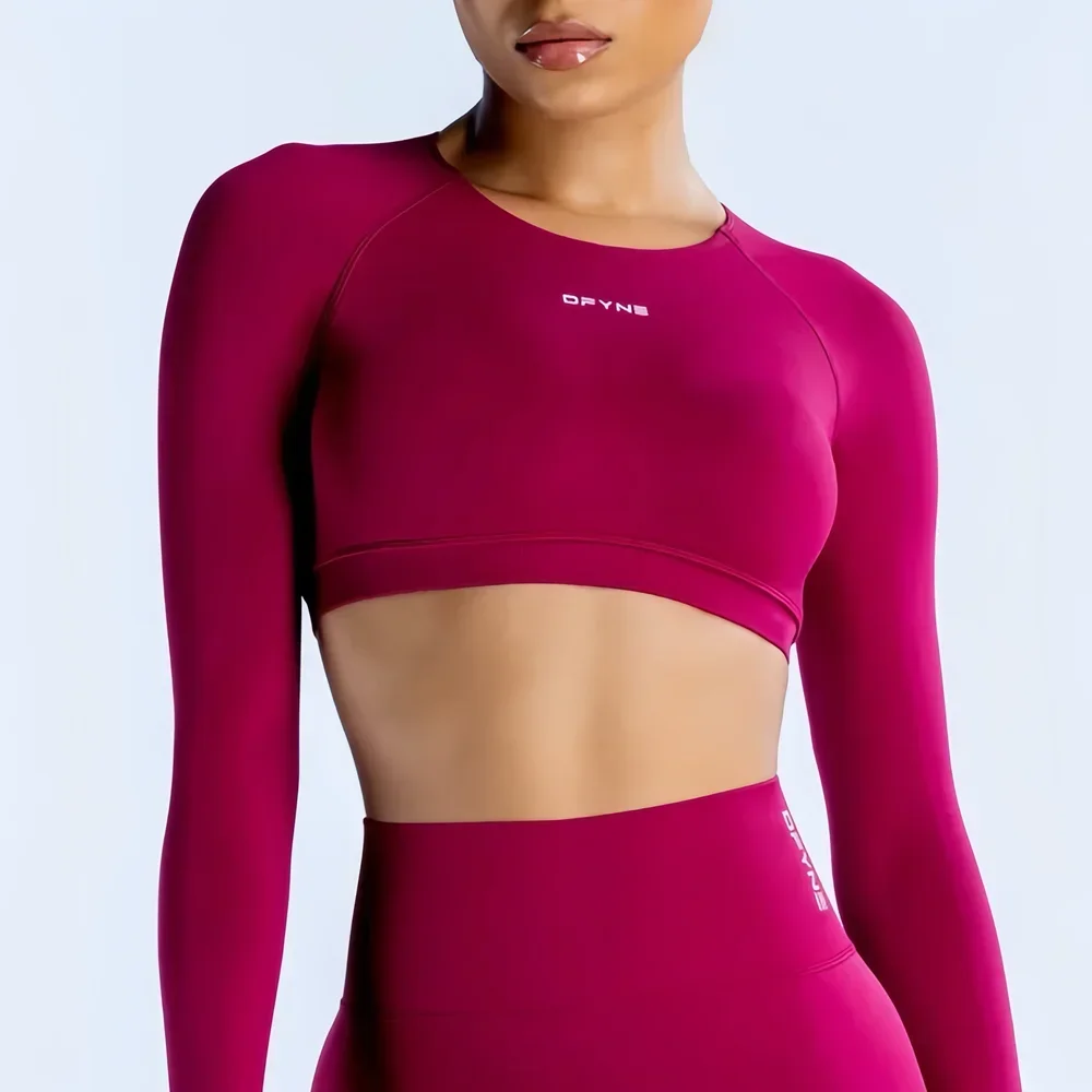 Dynamic Long Sleeve Crop Top with Logo Women Short Sleeve Yoga Top Light Weight Gym Crop Top Seamless Bicycle Sports Long Sleeve