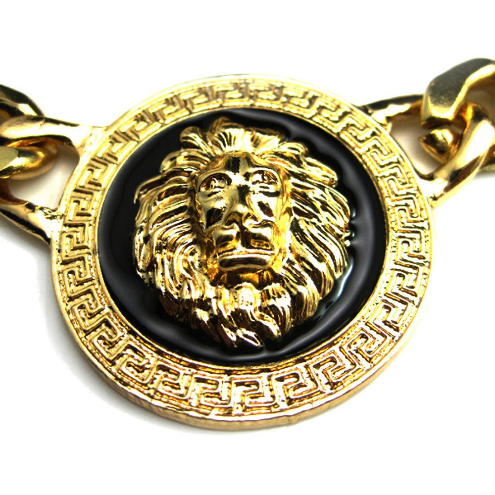 3 Round Carved Lion Head Sweater Chain Necklace for Women Men Golden Silvery European American Halloween Cuban Goth Neck Jewelry