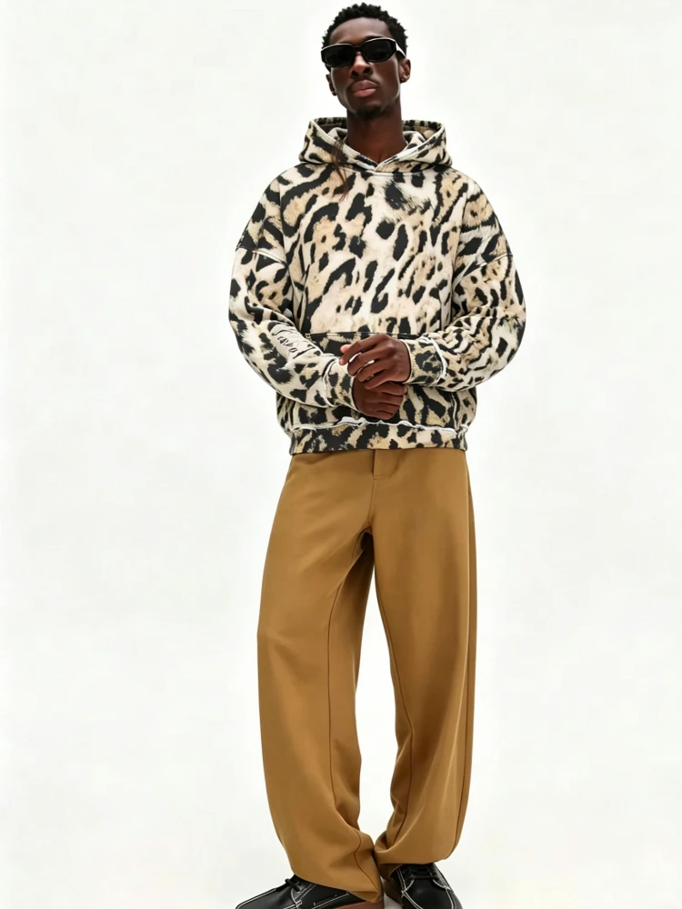 

2Pcs Leopard Print Tracksuit for Men Women 2026 Y2K Oversized Hoodie & Wide Leg Pants Streetwear Casual Harajuku Couple Matching