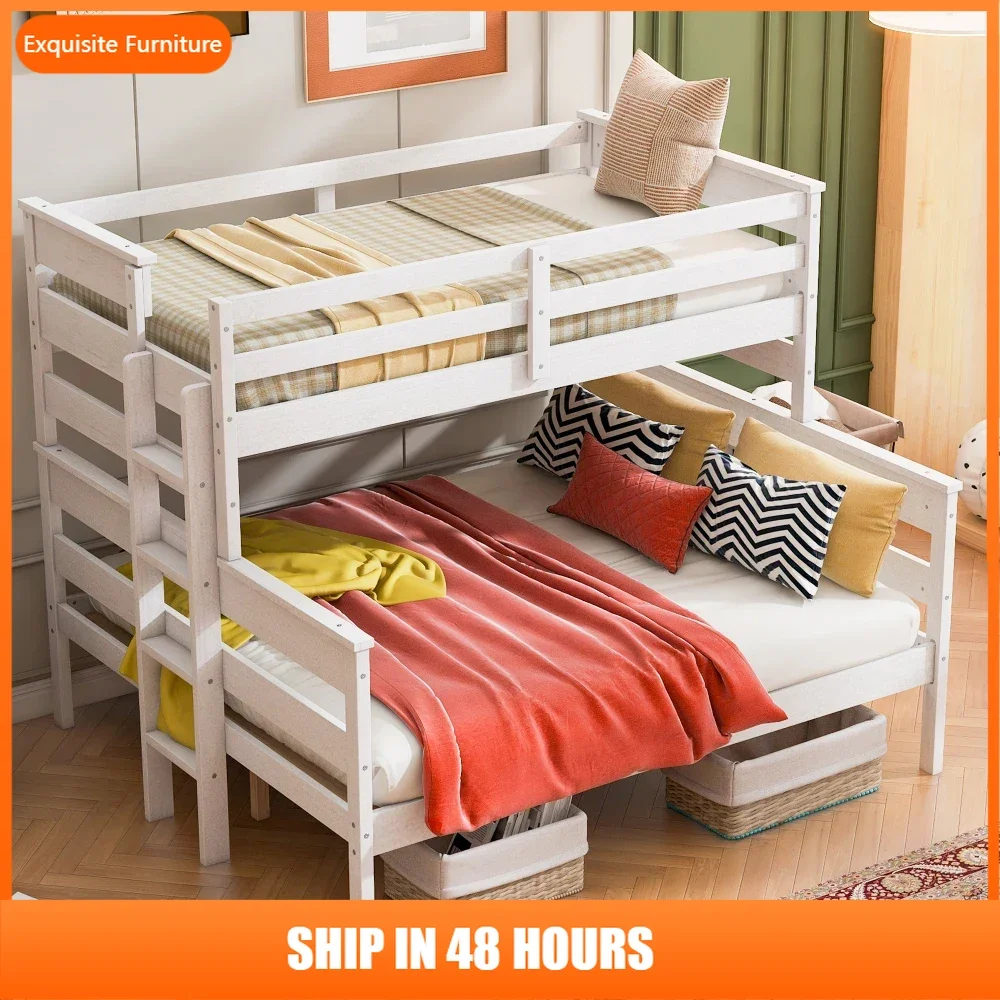 

Wood Twin XL over Queen Bunk Bed with Ladder, White