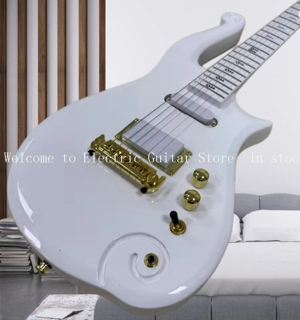 US Warehouse Prince Cloud Style White Electric Guitar Gold Hardware Custom Symbol Fret Inlay Unique Scroll Cutaway 22 Frets #ASP