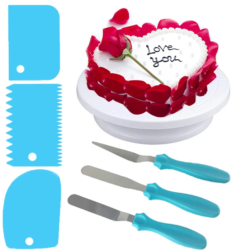 

Plastic Cake Plate Turntable Rotating Anti-skid Round Cake Dough Knife Decorating Cream Cakes Stand Rotary Baking Tools