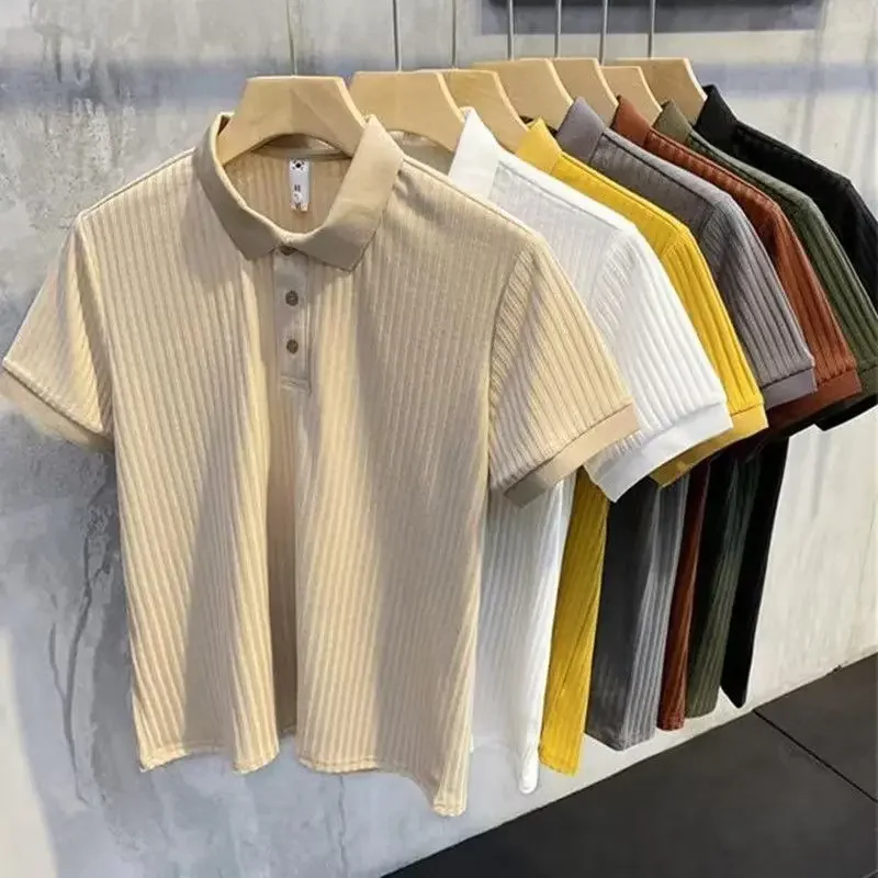 

GELITAYIN Cool Down Summer Men's Short Sleeve Ice Silk Comfortable Breathable Lapel Polo Shirts High Quality Slim Fit Thin Casua