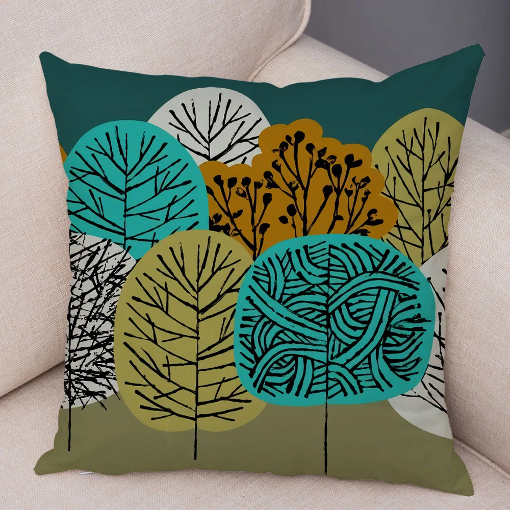 Geometric Plant Tree Flower Pillowcase Abstract Art  Decoration Sofa Home Car Office