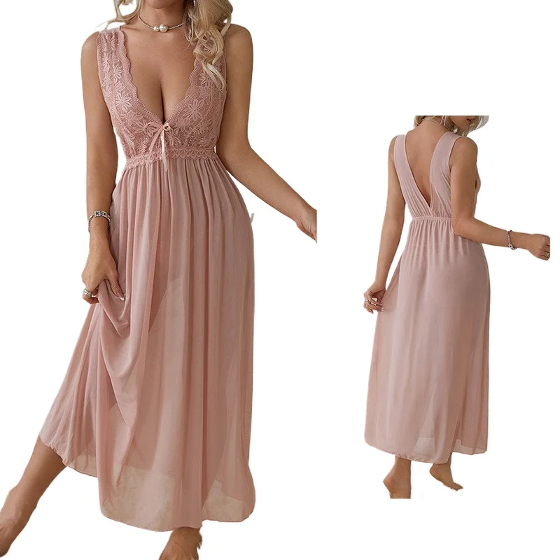 

Сексуальная ночная сорочка-платье для дома, тонкая летняя женская ночнушка без рукавов, длинная ночная рубашка для женщин