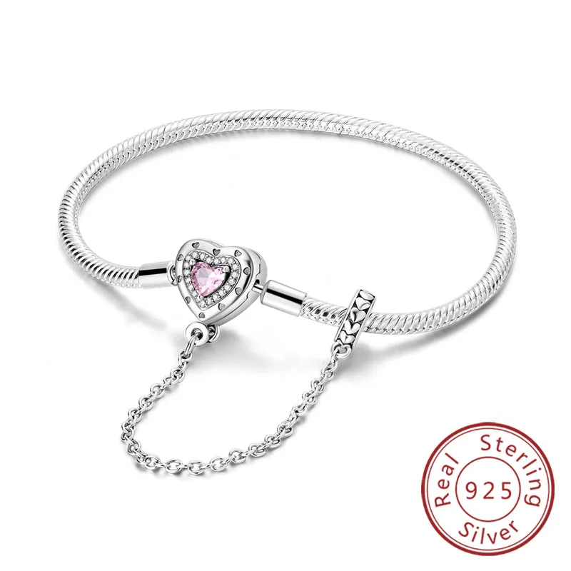 Armband Originele 925 Sterling Zilveren Bedelarmband 17-20 CM Liefde Hart Pave Zirconia Armband voor Vrouwen DIY Charm Sieraden Geschenken