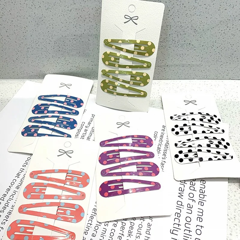 

4pcs 2.4" Basic Snap Hair Drop Clips for Women and Girls, Floral Dot Spot Print, Hair Clamp Pins, Hairpins, BB Barrette,