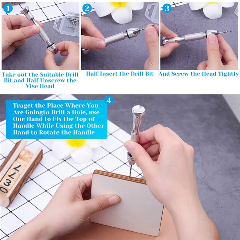 AC88-Resin Tools Kit With 2Pcs Pin Vise Hand Drill 20Pcs Drill Bits And 800Pcs Screw Eye Pins For DIY Keychain Pendant Making