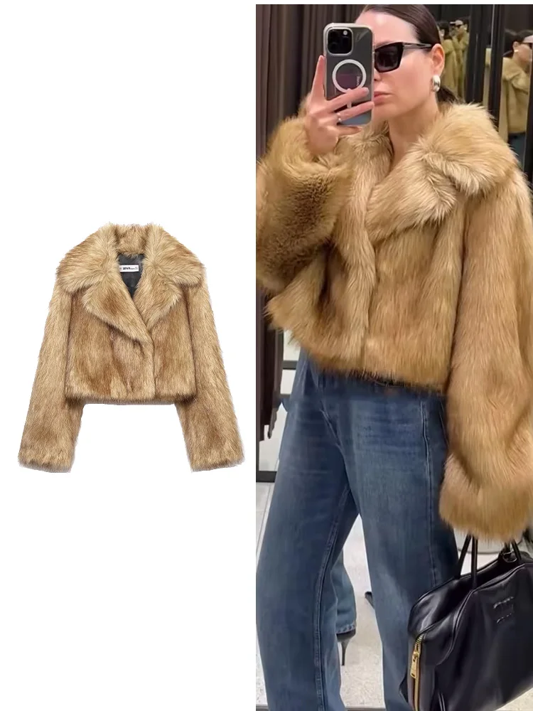 

HipSeam Women Short Faux Fur Jacket Autumn Long Sleeve Large Lapel Collar Women's Coats Female Fashion Tops