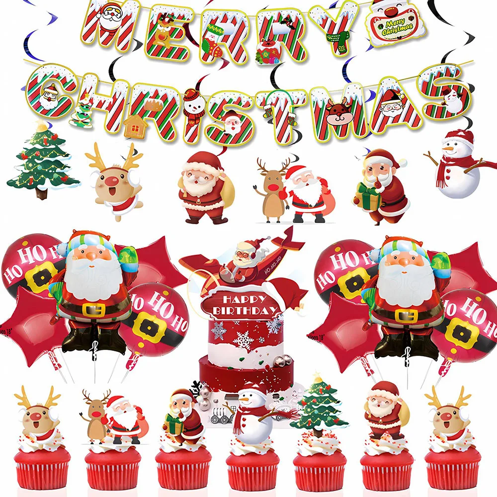 Disney Christmas Theme Disposable Banners Cake Topper Ceiling Ballons For Family Events Party Decoration Baby Shower