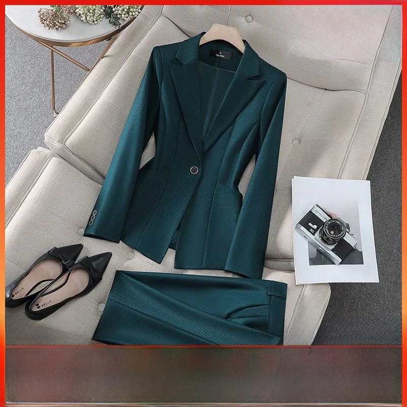 

Cross-Border Commute Women's Suiting Jaet Profional Pants Dr Two-Piece Set Long Sve Fur Material Chinese Origin